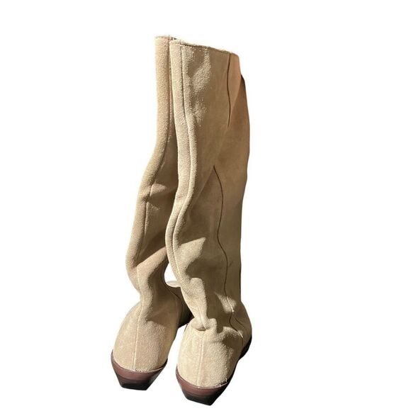 Madewell Boots WMNS 7 Beige Suede Antoine Tall Maple Seed Low Heel Capsule NN035 - Picture 9 of 10